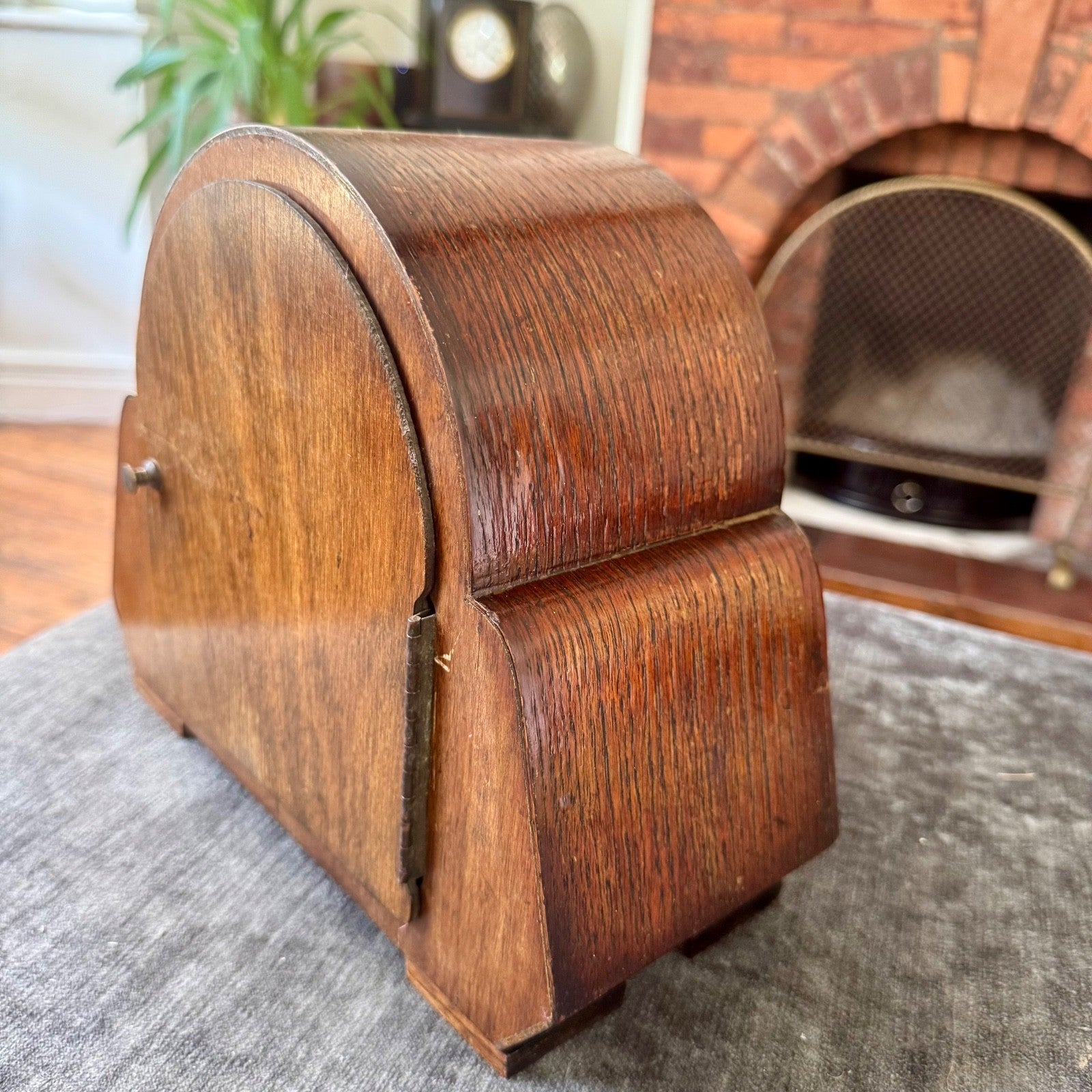 Vintage English Art Deco Oak Mantel Clock Twin Train Gong Strike Fully Serviced 