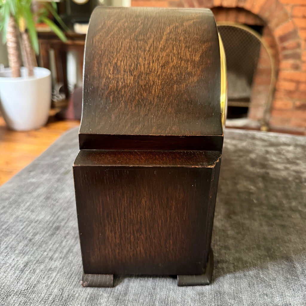 Smiths Enfield Mantel Clock 1952 Oak Gong Strike Art Deco Fully Serviced UK