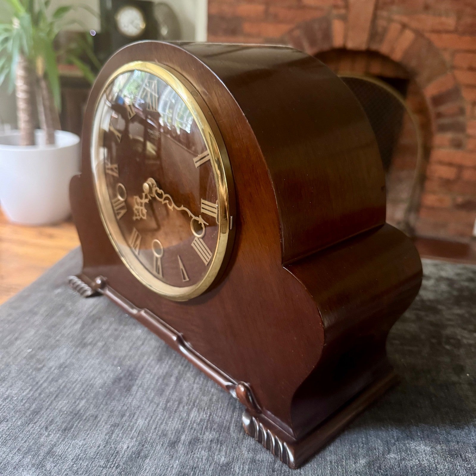 Smiths Enfield Westminster Mantel Clock 1951 8 Day 5 Rod Chime Serviced Mahogany