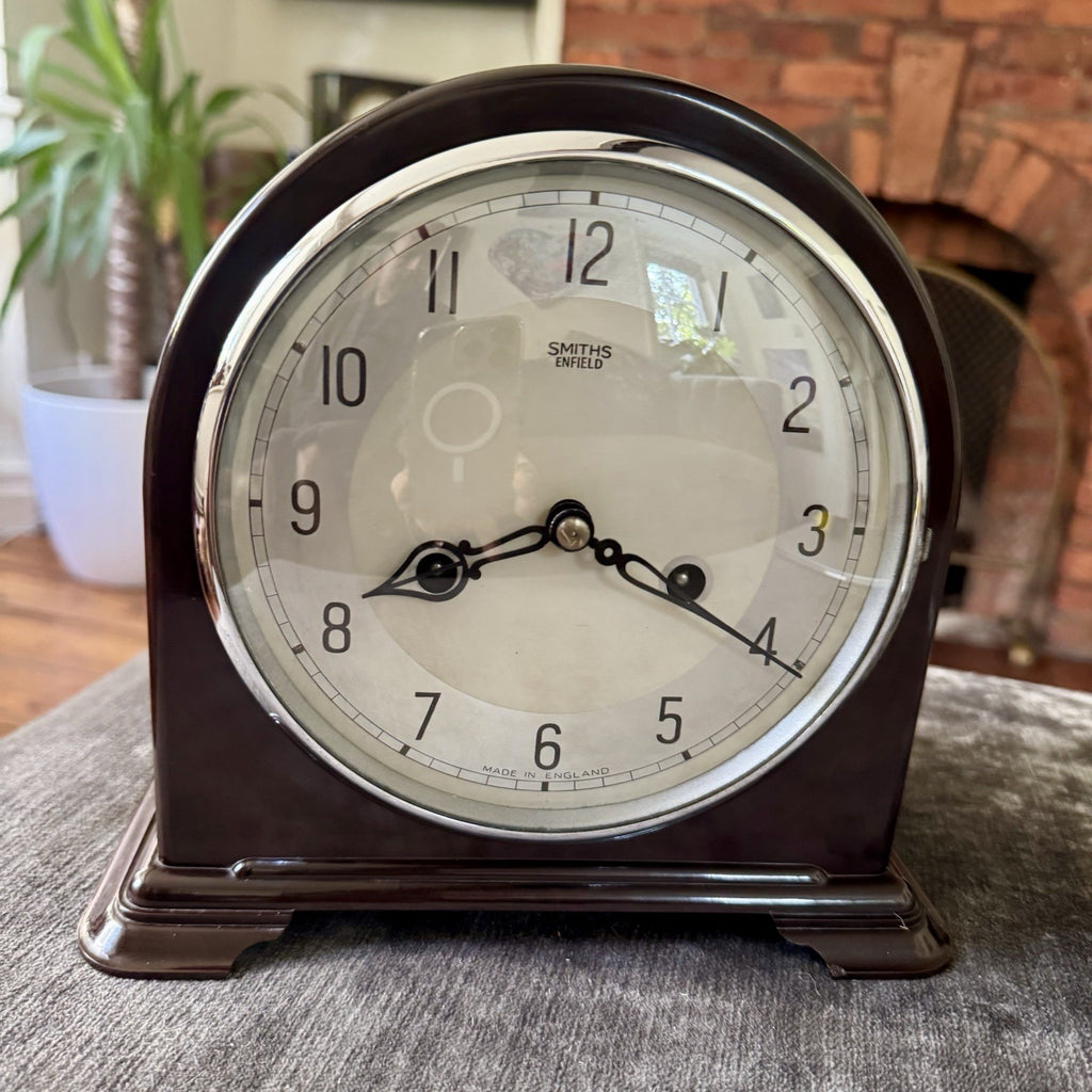 Smiths Enfield Bakelite Mantel Clock Gong Strike Serviced c1955 Key & Instructio