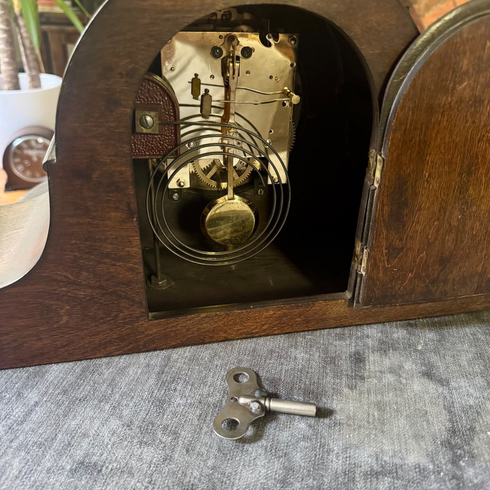 1930s English FHT Art Deco Mantel Clock Gong Strike Vintage Mechanical 50cm
