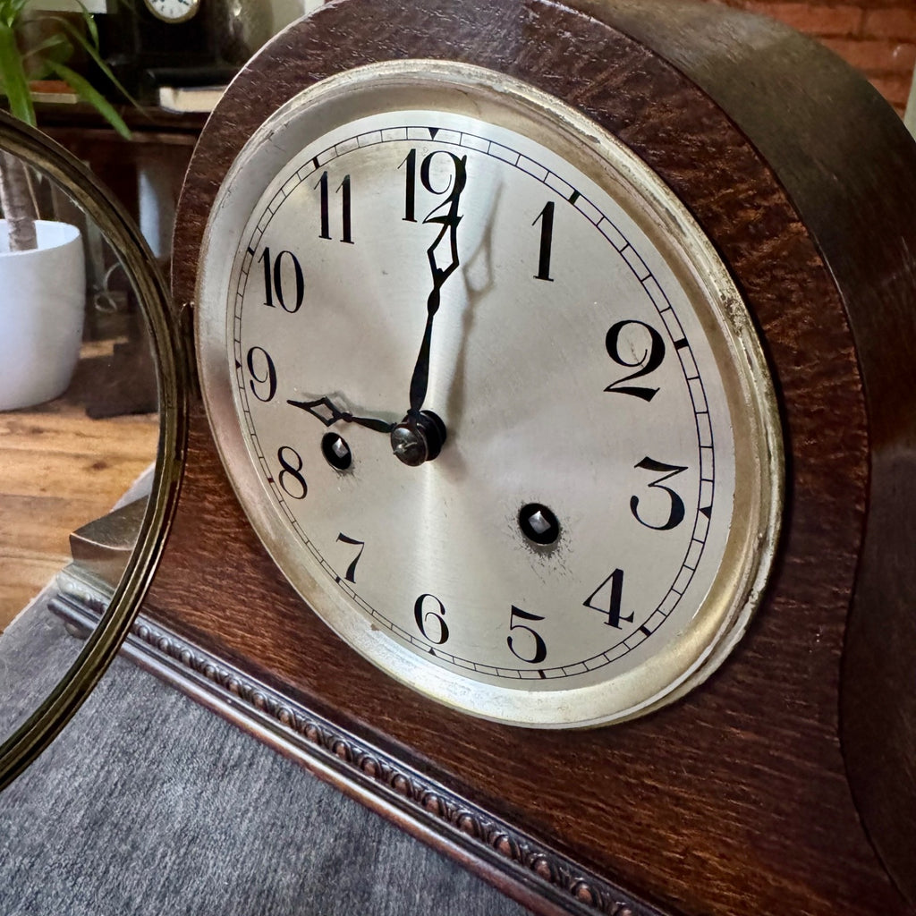 German Art Deco Oak Mantel Clock | Fully Serviced | Gong Strike | c1930s