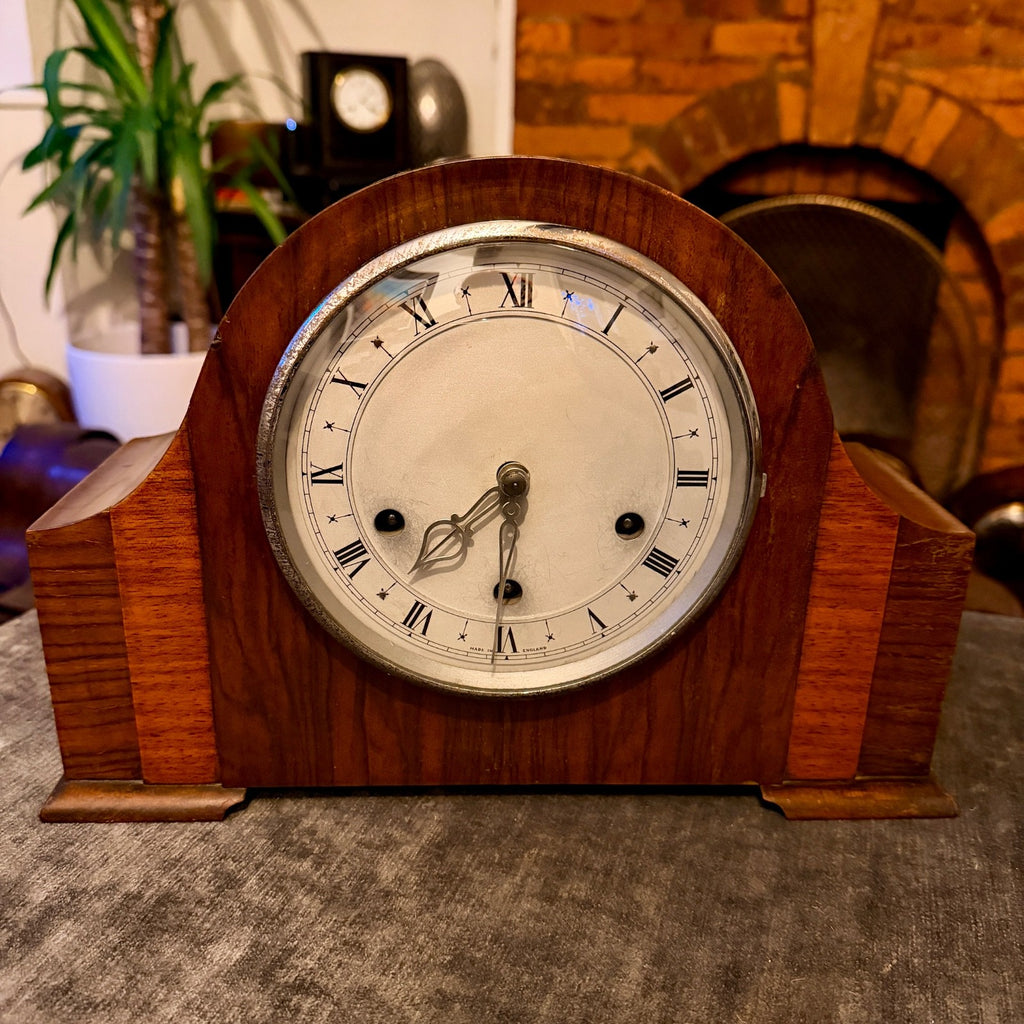 1954 Smiths K6A Westminster Chiming Mantel Clock Walnut Art Deco Marjorie