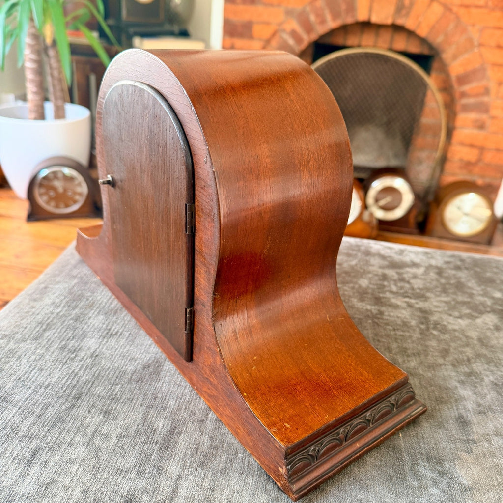 Antique Bravingtons London Mahogany Striking Mantel Clock Fully Serviced