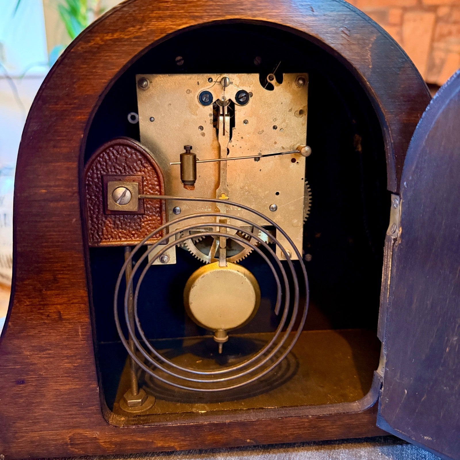 Vintage English Oak Mantel Clock Gong Striking Fully Serviced 1930s