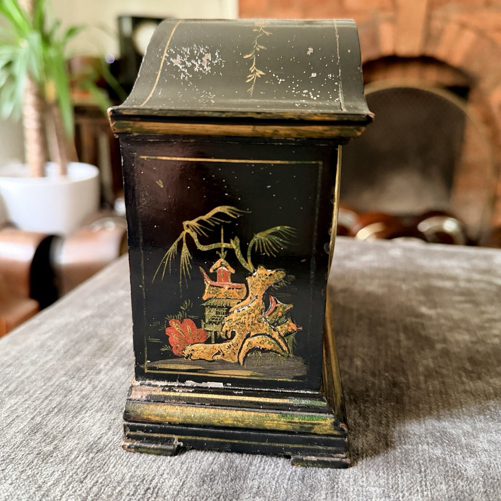 Antique Swiss Chinoiserie Mantel Clock Platform Escapement Serviced 1930s