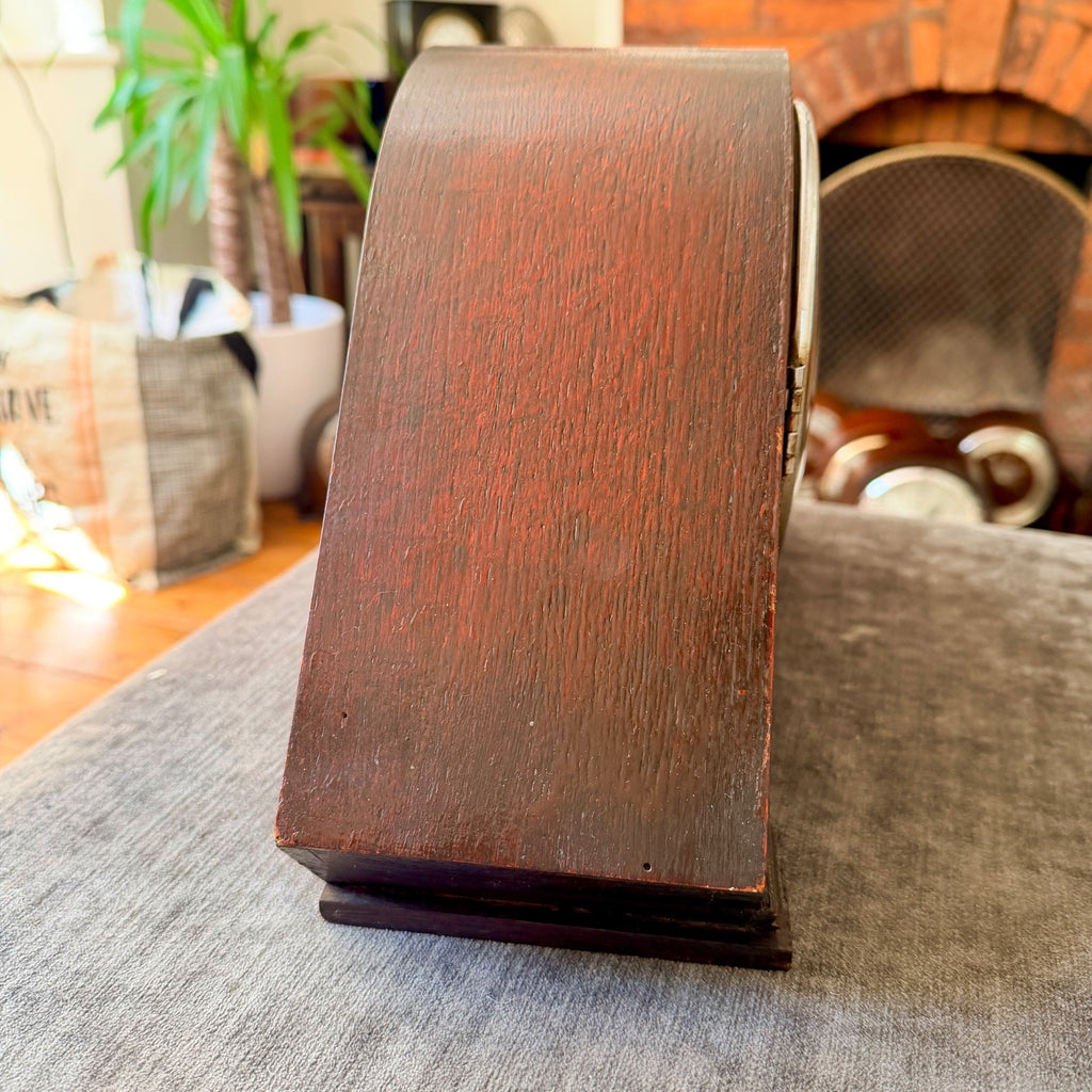 Restored 1930s Art Deco Westminster Chime Mantel Clock Alpine Carved Case