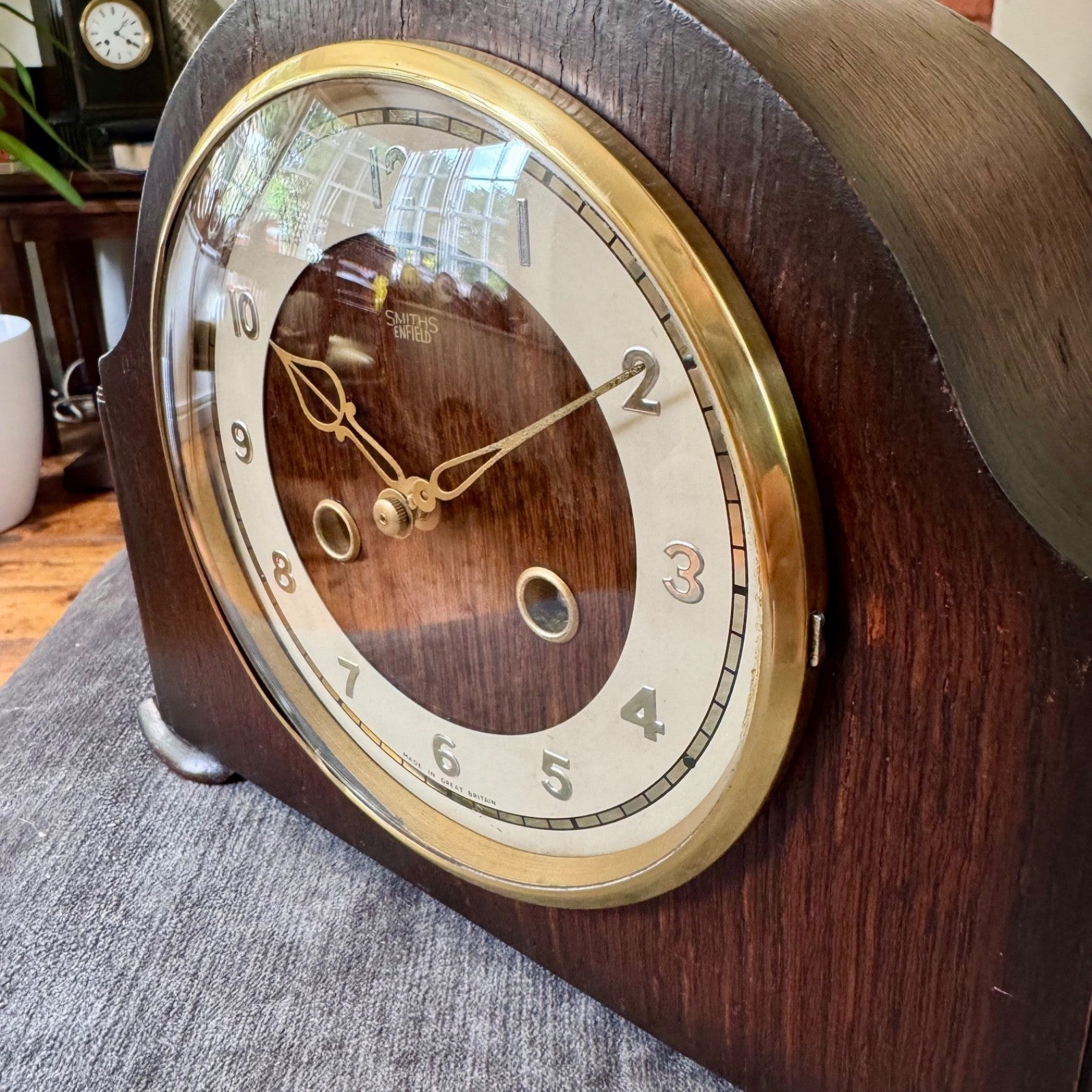 Smiths Enfield Mantel Clock 1952 Oak Gong Strike Art Deco Fully Serviced UK