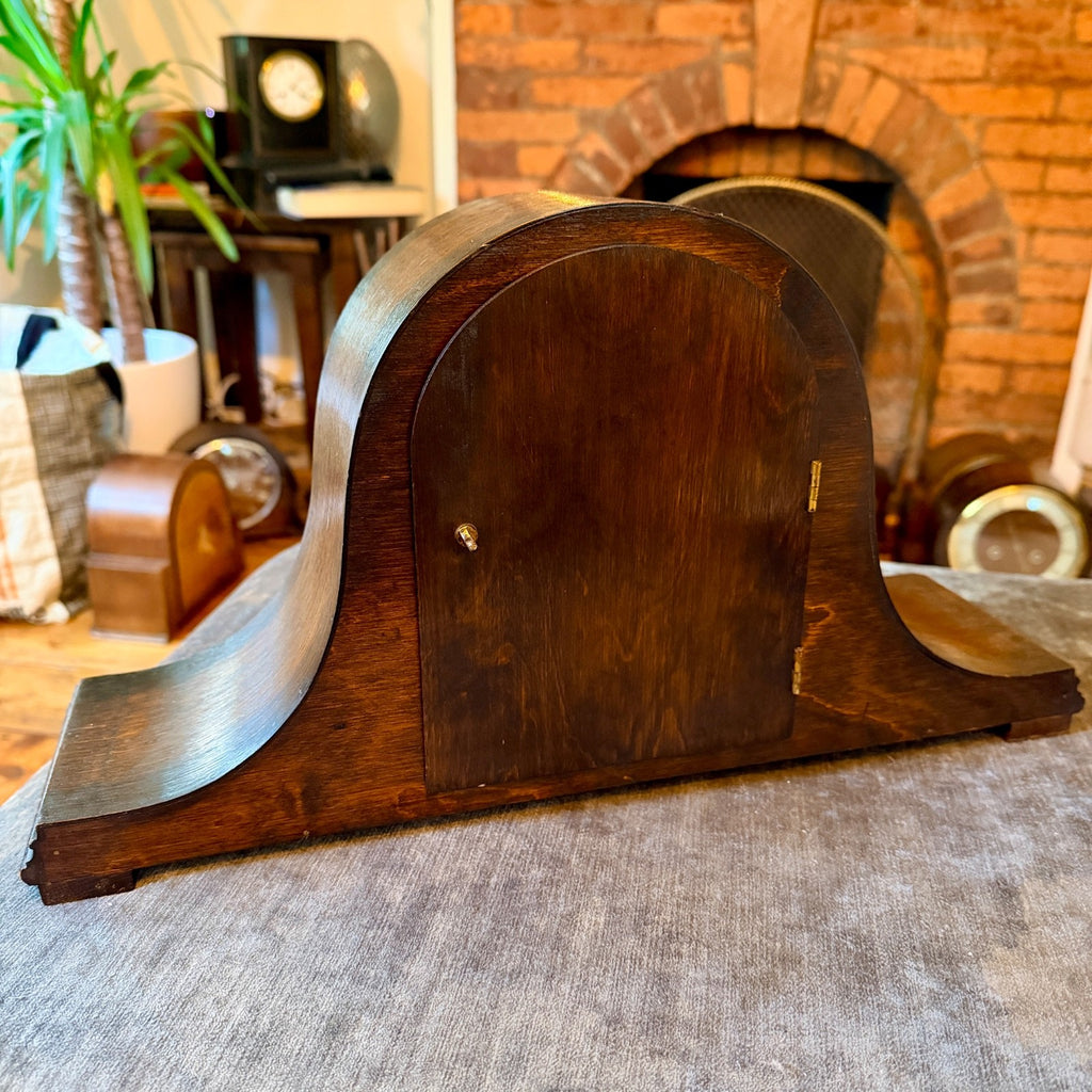 Vintage English Oak Mantel Clock Gong Striking Fully Serviced 1930s