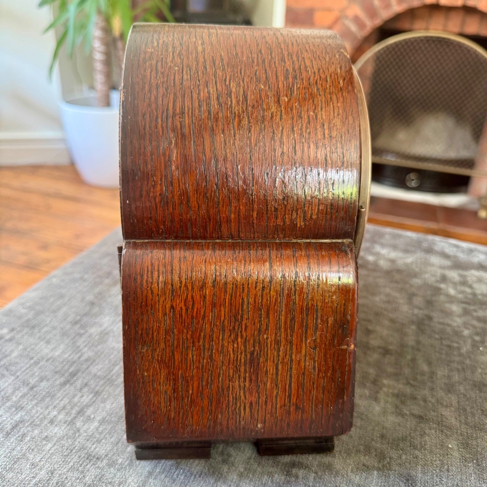 Vintage English Art Deco Oak Mantel Clock Twin Train Gong Strike Fully Serviced 