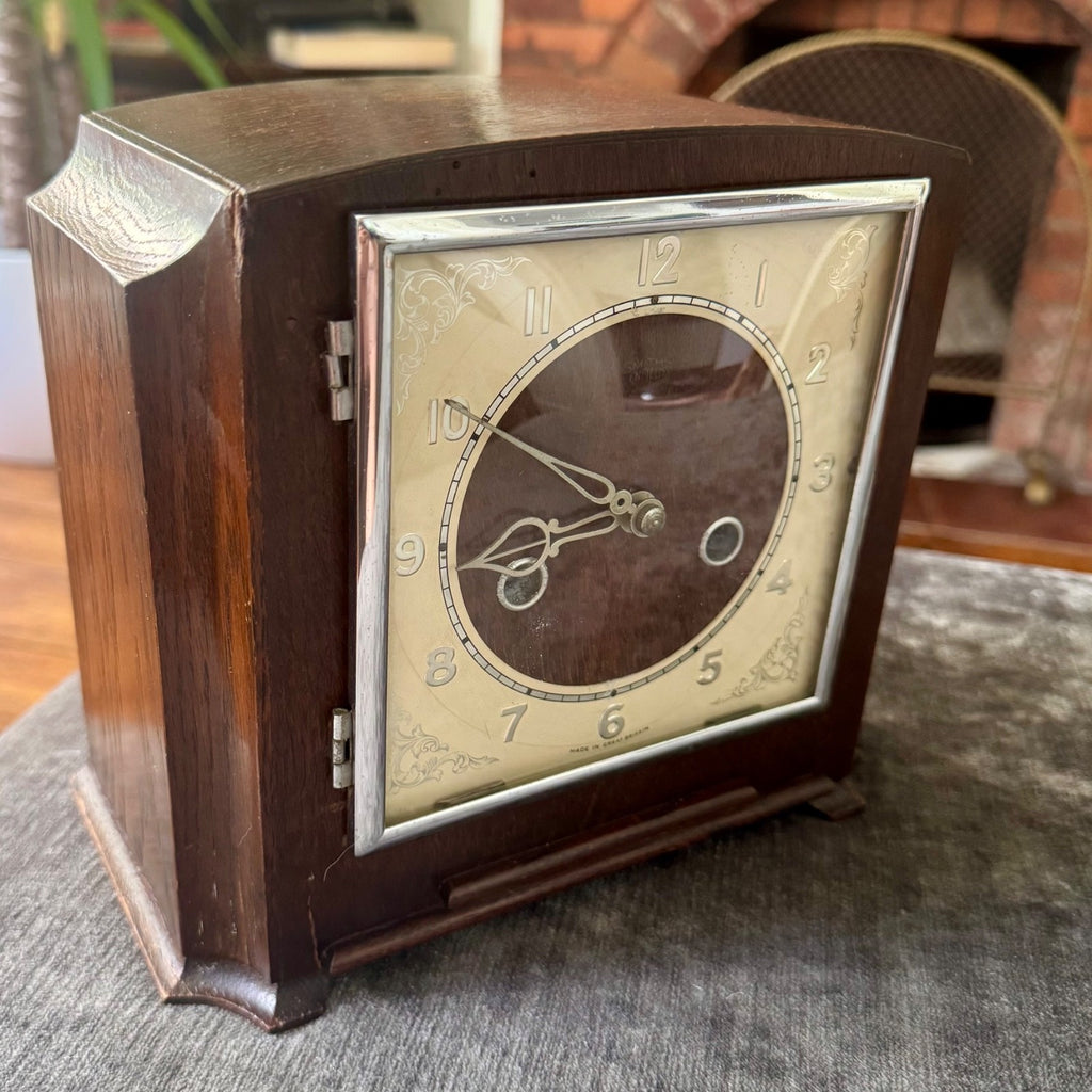 Smiths Enfield Hadleigh Oak Mantel Clock Early 1950s Gong Strike Serviced