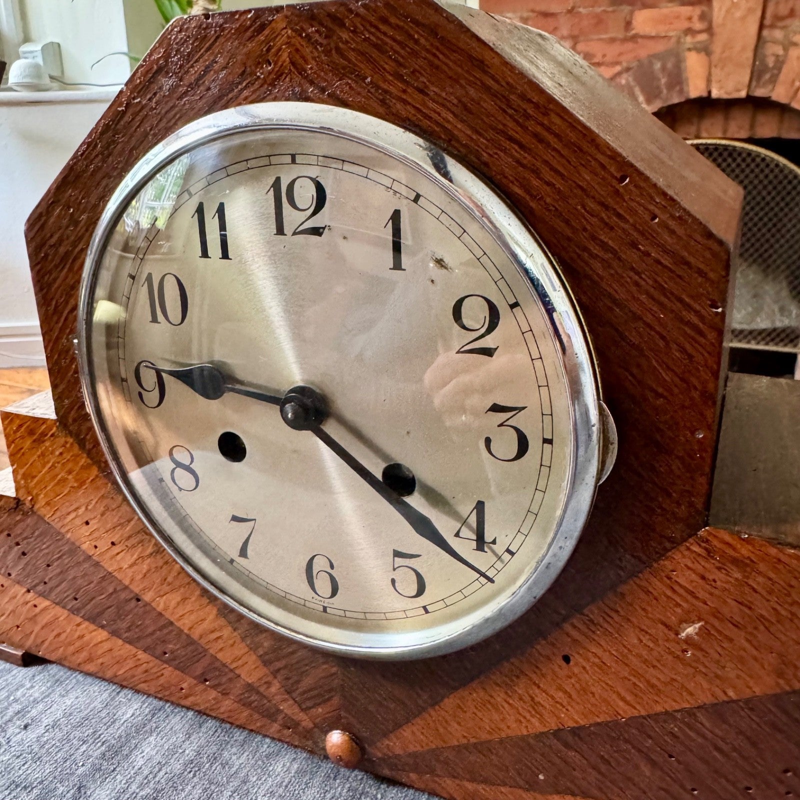 1930s Art Deco Oak Mantel Clock German Gong Strike Pendulum Clock Serviced