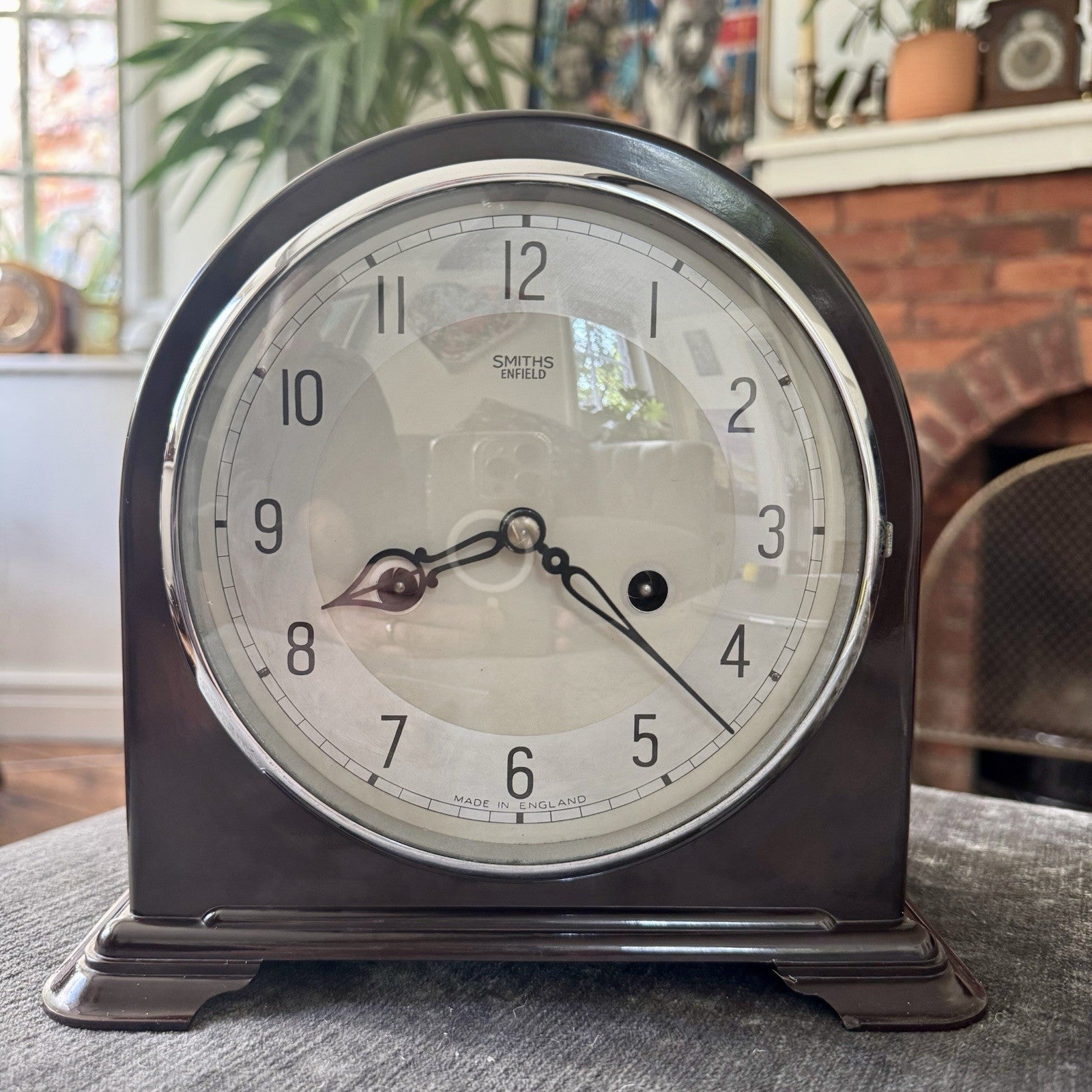 Smiths Enfield Bakelite Mantel Clock Gong Strike Serviced c1955 Key & Instructio