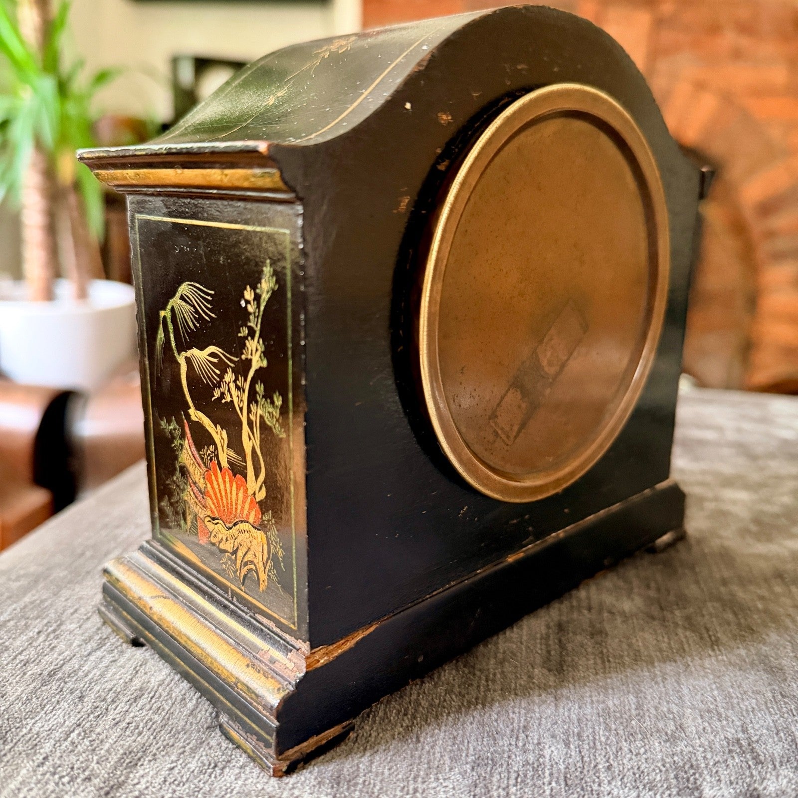 Antique Swiss Chinoiserie Mantel Clock Platform Escapement Serviced 1930s