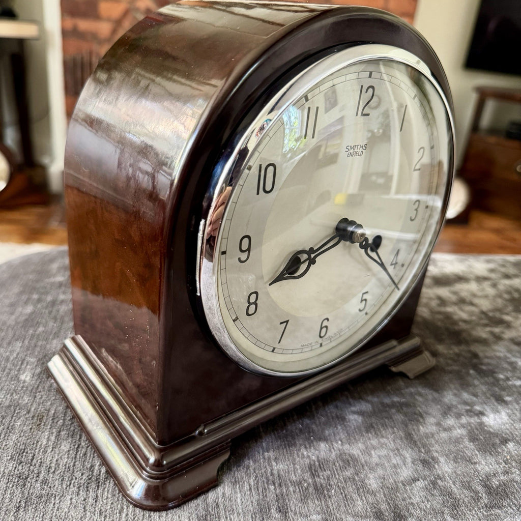 Smiths Enfield Bakelite Mantel Clock Gong Strike Serviced c1955 Key & Instructio