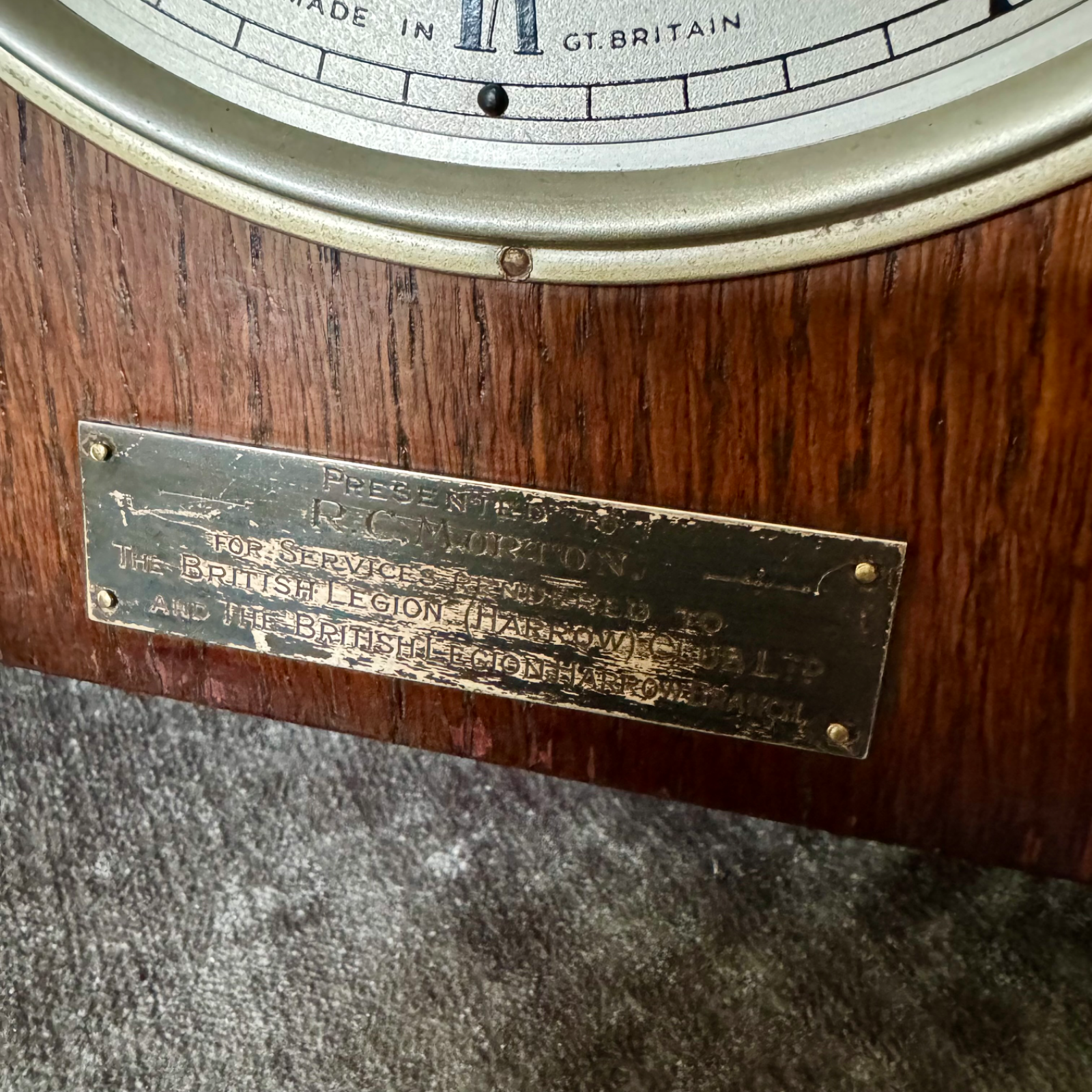 1951 Smiths Morley Mantel Clock Westminster Chime British Legion Presentation