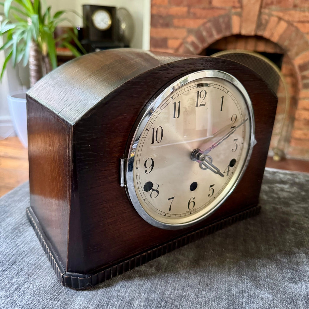 Vintage German Westminster Chime Mantel Clock 5 Rod Art Deco Serviced Working