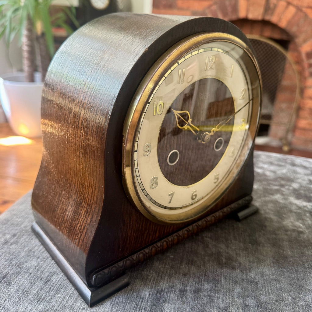 Smiths Enfield Battersea Oak Mantel Clock 8 Day Gong Strike Serviced C1952