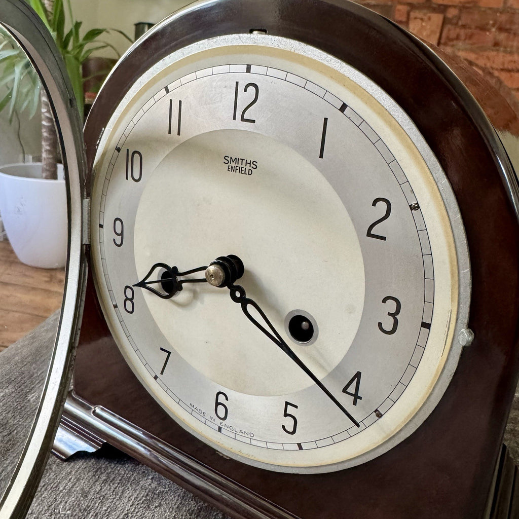 Smiths Enfield Bakelite Mantel Clock Gong Strike Serviced c1955 Key & Instructio