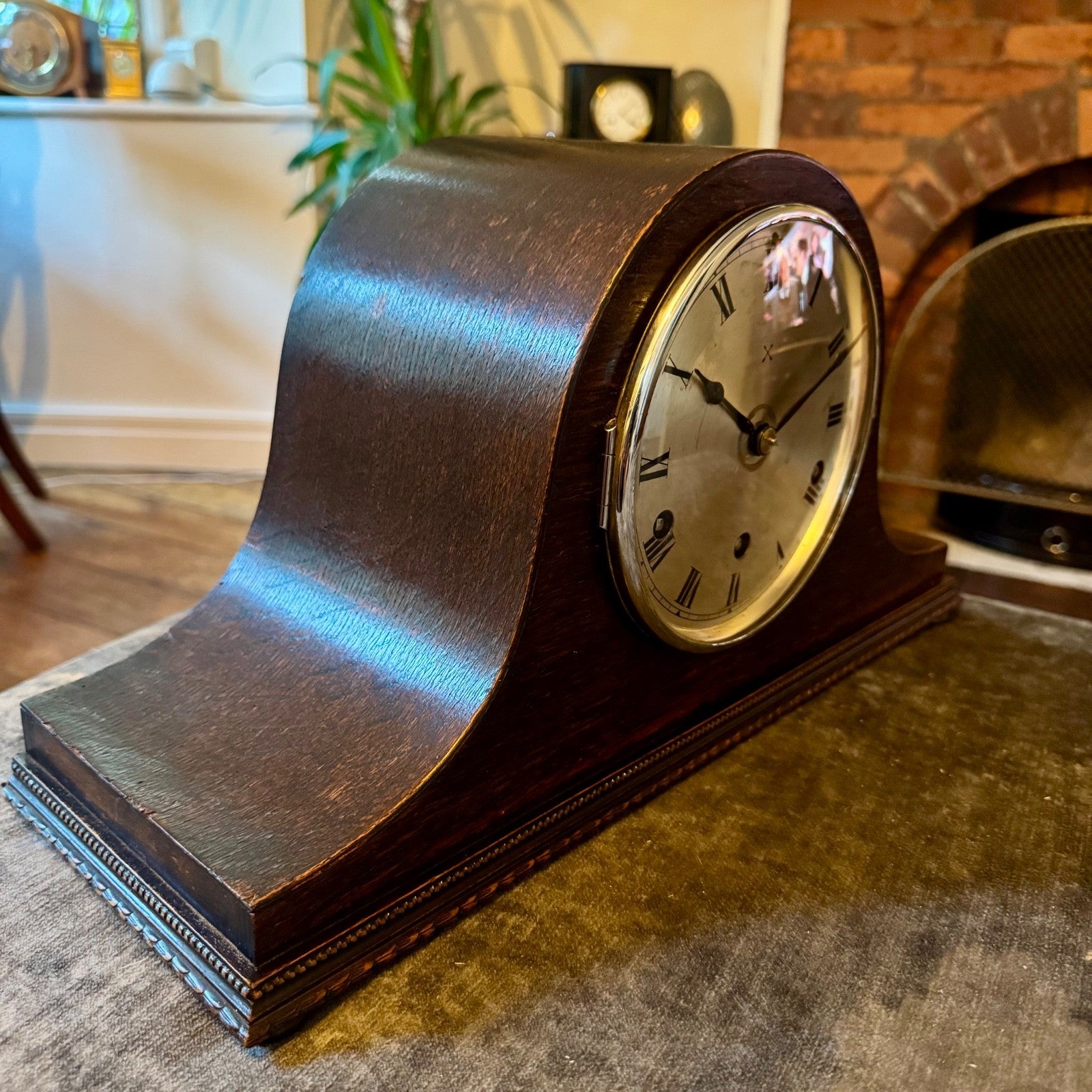  Antique HAC Westminster Chiming Mantel Clock c1930 Oak Napoleon Hat
