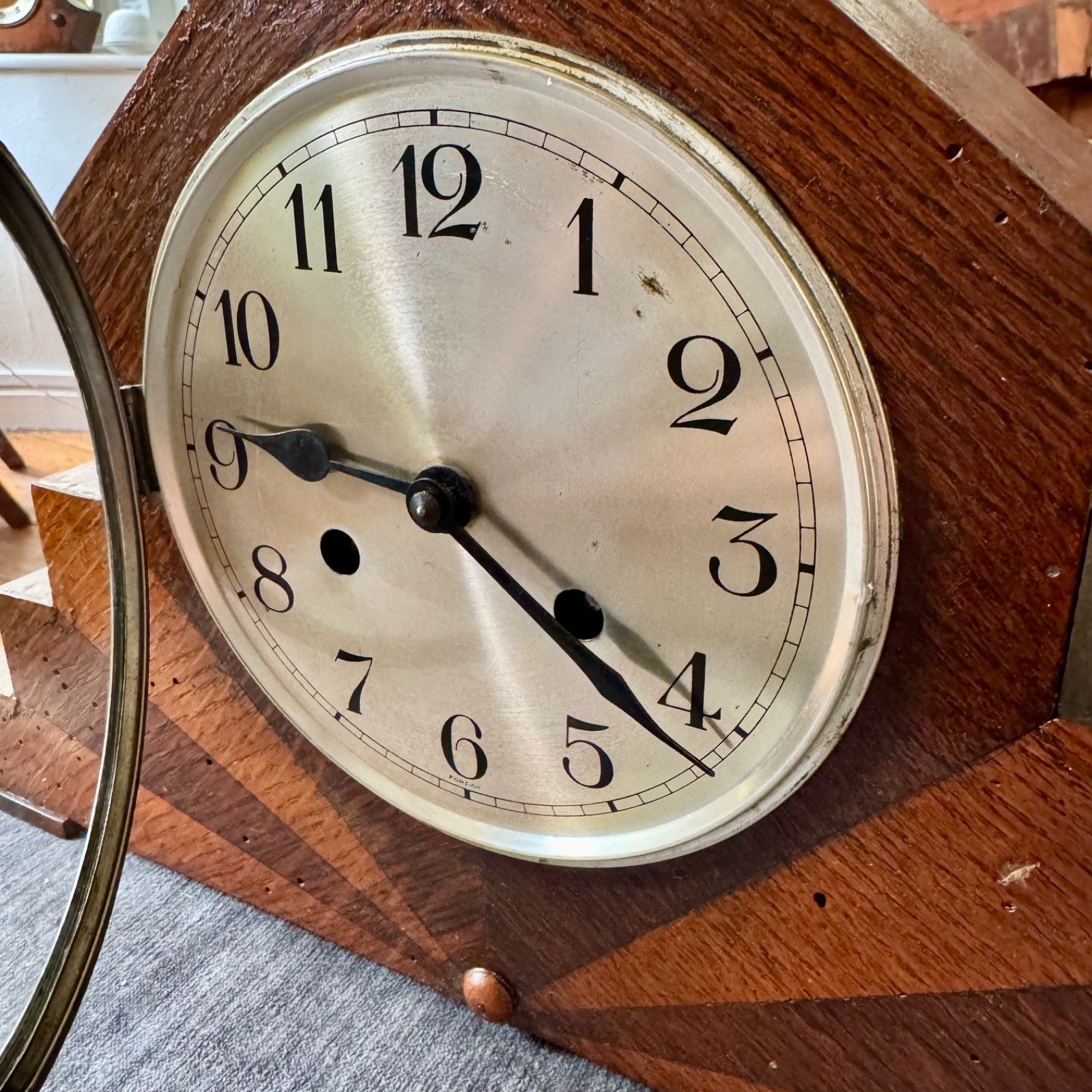 1930s Art Deco Oak Mantel Clock German Gong Strike Pendulum Clock Serviced