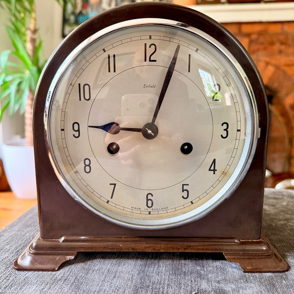 Vintage Enfield Bakelite Mantel Clock Gong Strike Fully Serviced Art Deco