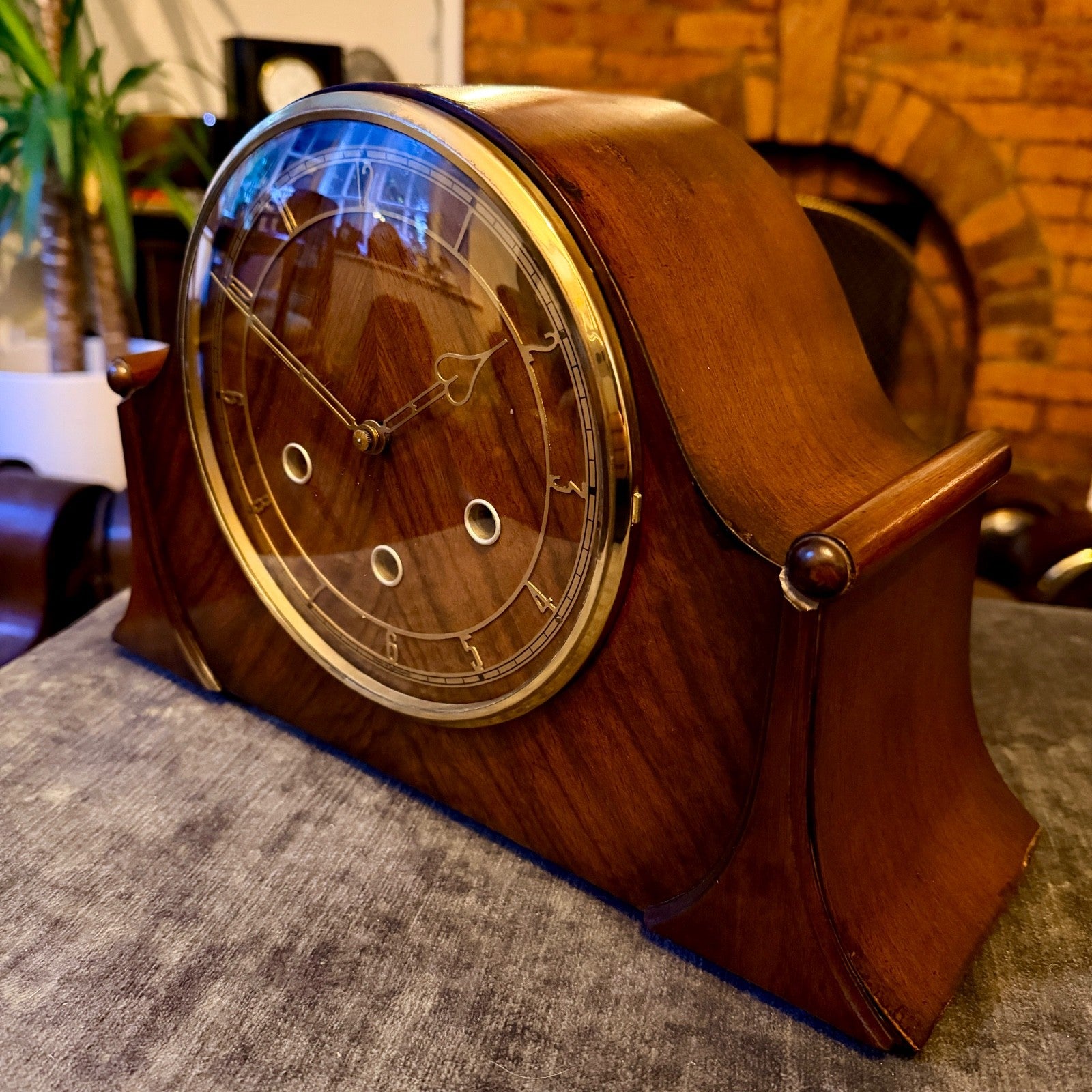 1955 Smiths K6A Westminster Chiming Mantel Clock Walnut Art Deco Restored