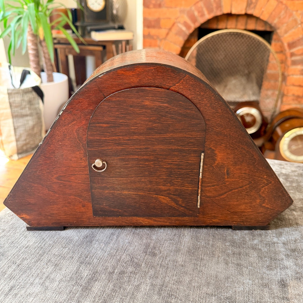 Restored 1930s Art Deco Westminster Chime Mantel Clock Alpine Carved Case