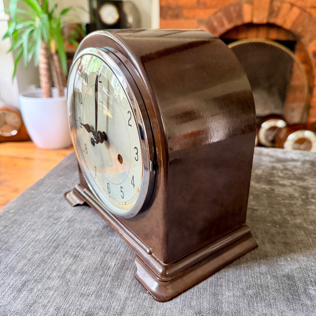 Vintage Enfield Bakelite Mantel Clock Gong Strike Fully Serviced Art Deco