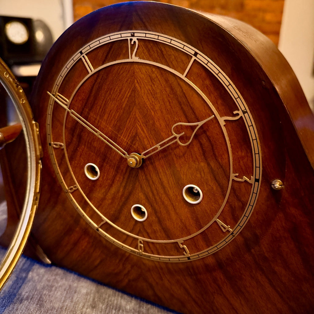 1955 Smiths K6A Westminster Chiming Mantel Clock Walnut Art Deco Restored