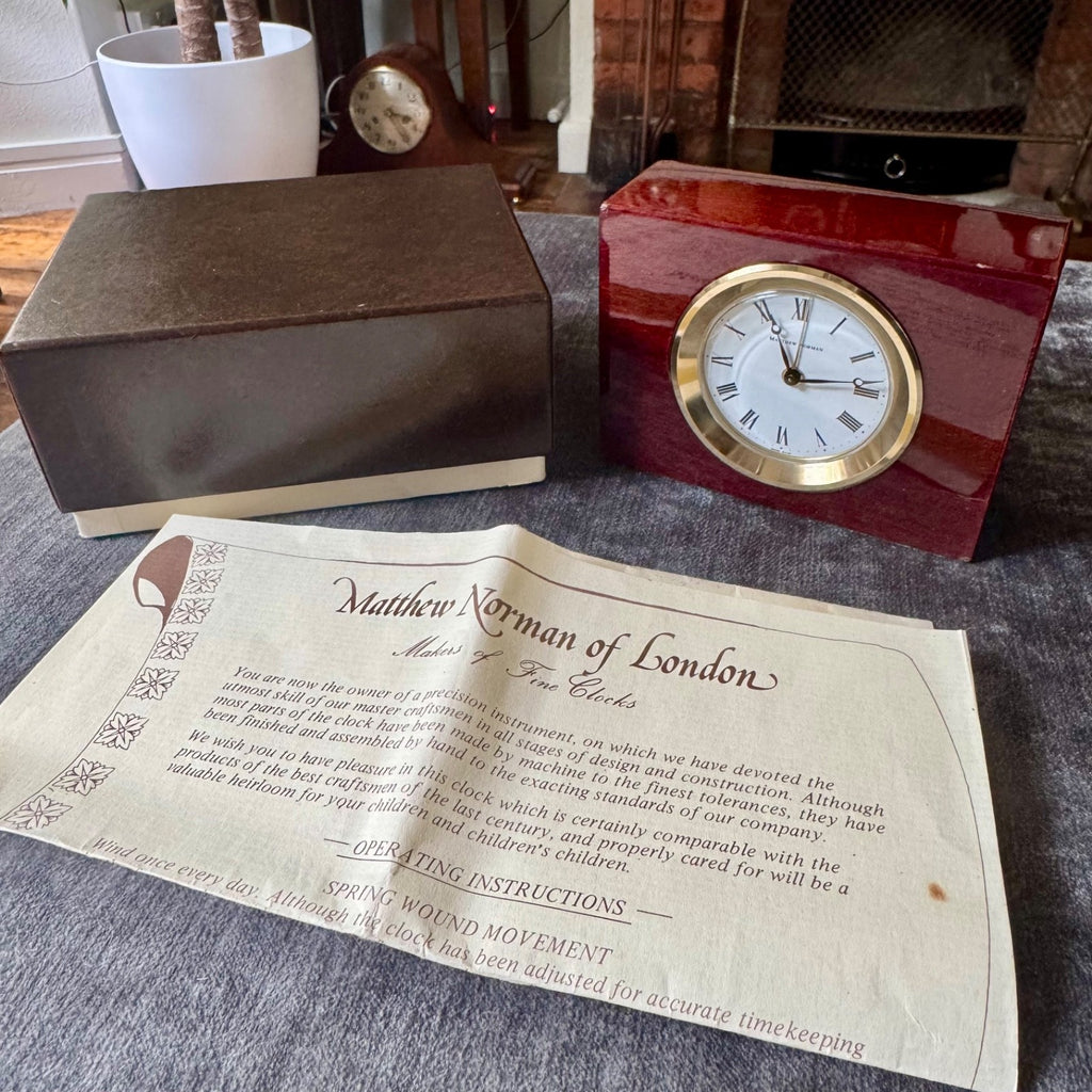 Matthew Norman 811HW Swiss Mechanical Alarm Clock Box Papers 1979 Working