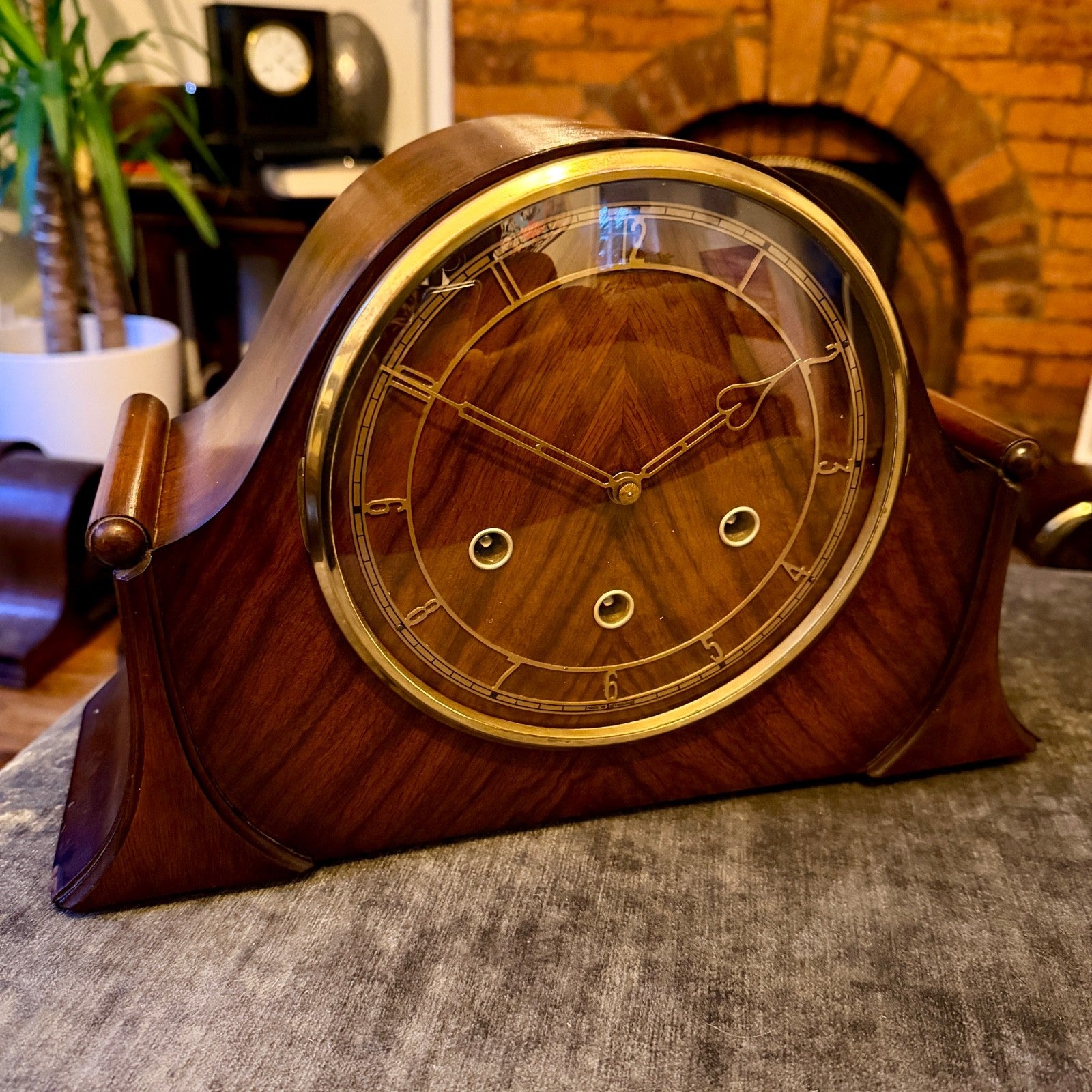 1955 Smiths K6A Westminster Chiming Mantel Clock Walnut Art Deco Restored