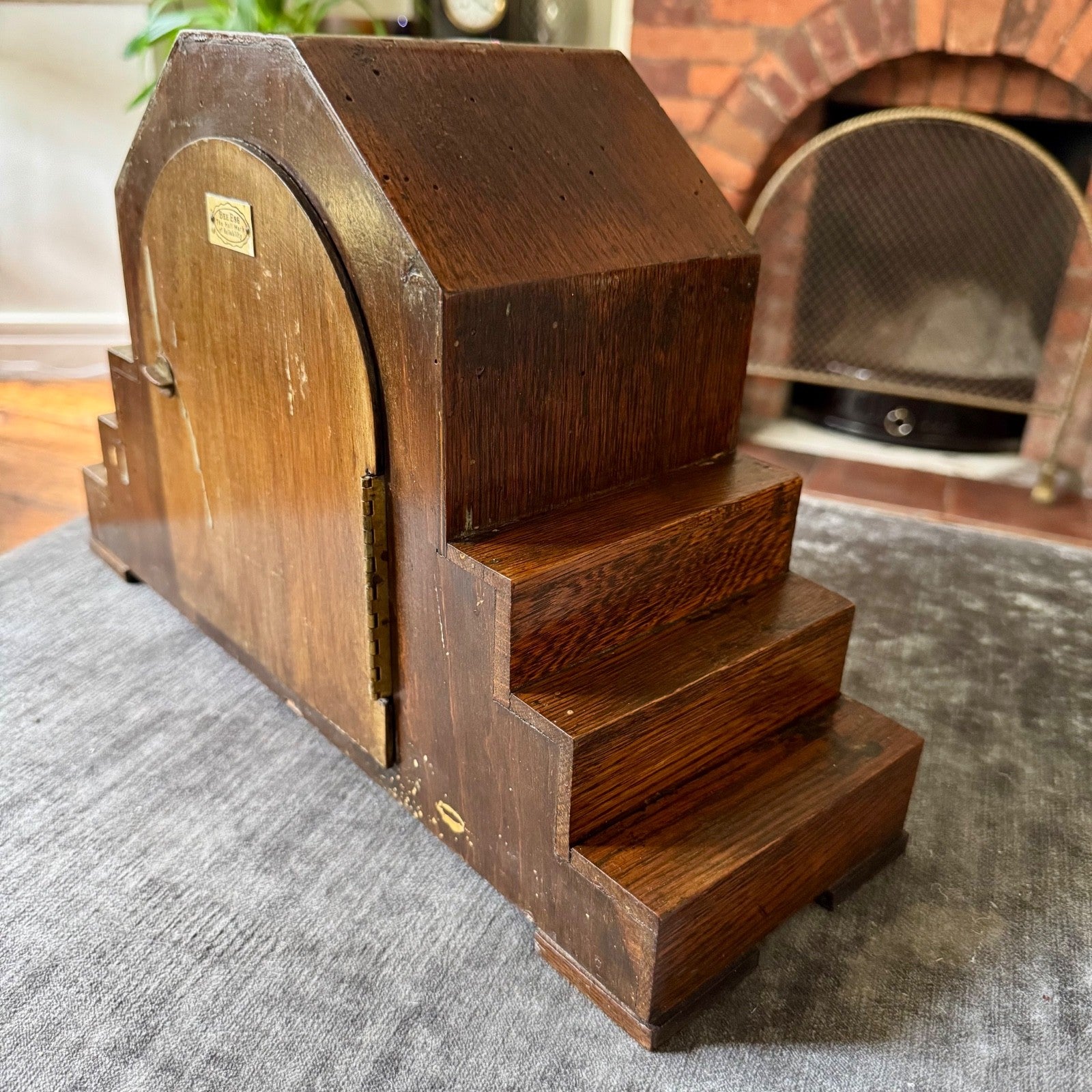 1930s Art Deco Oak Mantel Clock German Gong Strike Pendulum Clock Serviced
