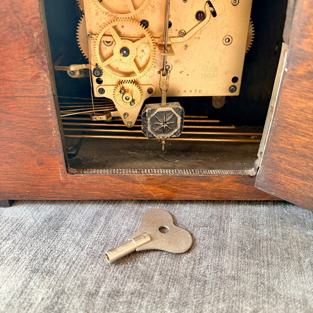 Restored 1930s Art Deco Westminster Chime Mantel Clock Alpine Carved Case