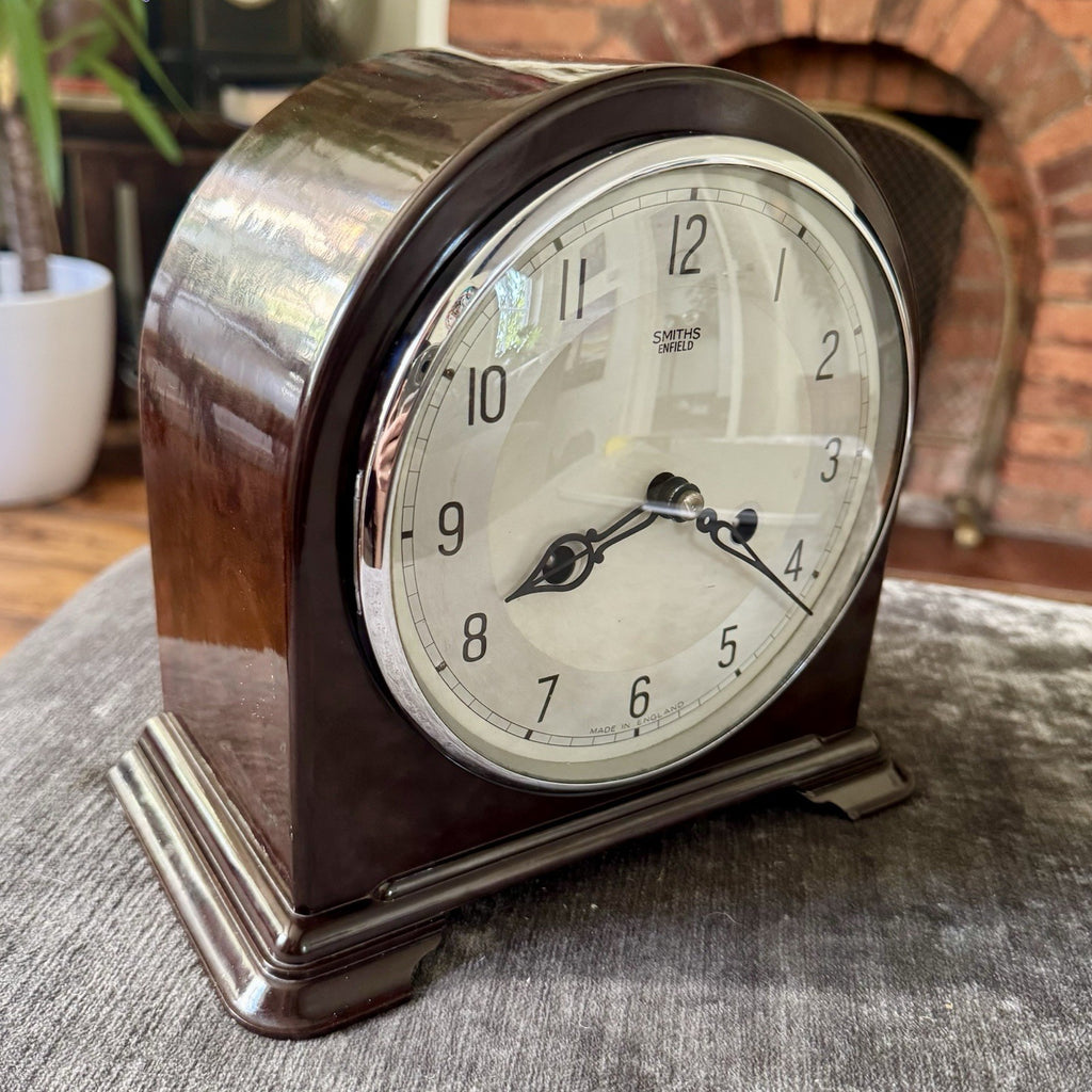 Smiths Enfield Bakelite Mantel Clock Gong Strike Serviced c1955 Key & Instructio