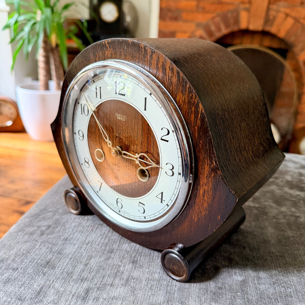 Vintage Smiths Enfield Gong Striking Mantel Clock Serviced Working with Key