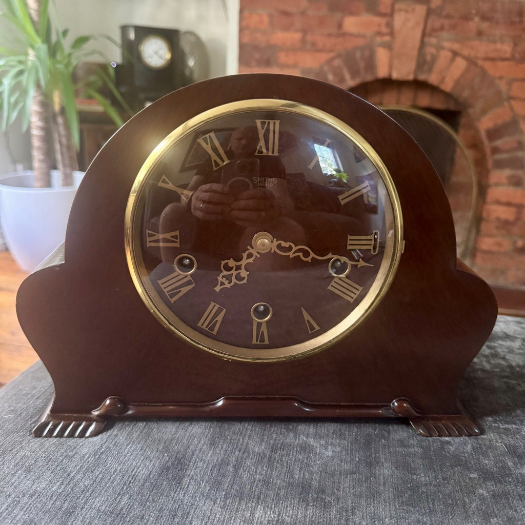 Smiths Enfield Westminster Mantel Clock 1951 8 Day 5 Rod Chime Serviced Mahogany