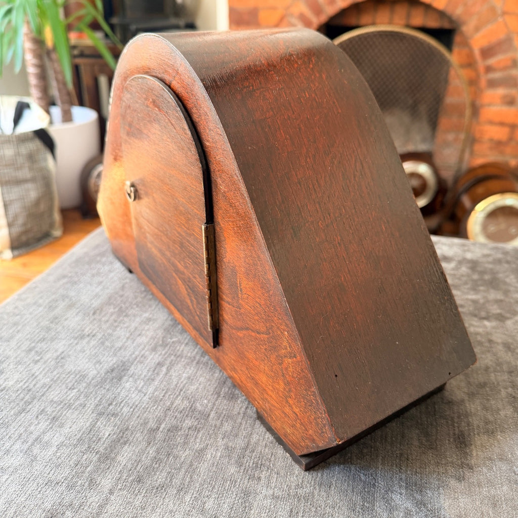 Restored 1930s Art Deco Westminster Chime Mantel Clock Alpine Carved Case