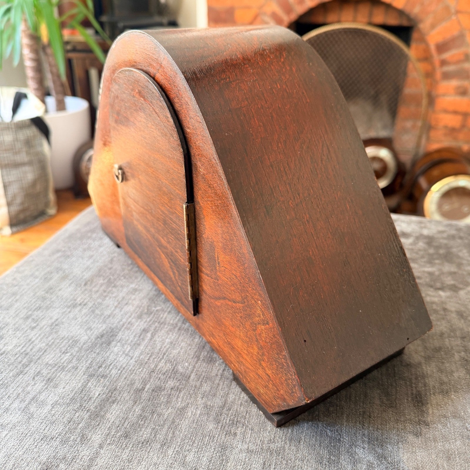 Restored 1930s Art Deco Westminster Chime Mantel Clock Alpine Carved Case