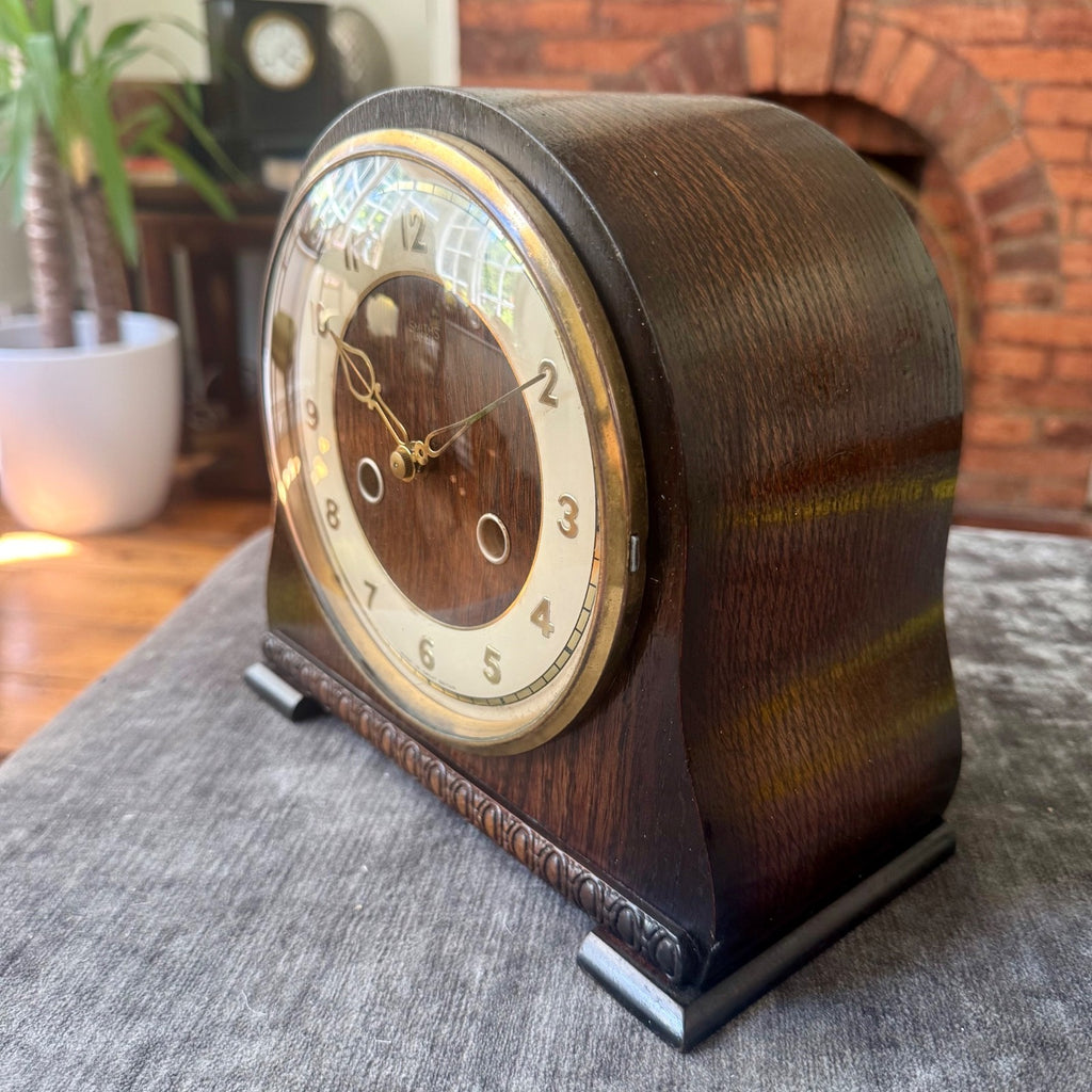Smiths Enfield Battersea Oak Mantel Clock 8 Day Gong Strike Serviced C1952