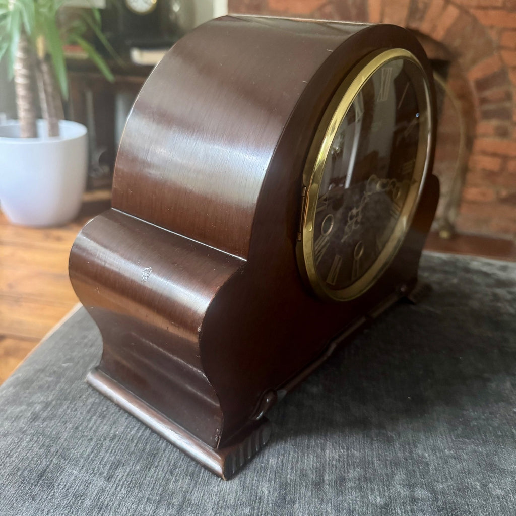 Smiths Enfield Westminster Mantel Clock 1951 8 Day 5 Rod Chime Serviced Mahogany