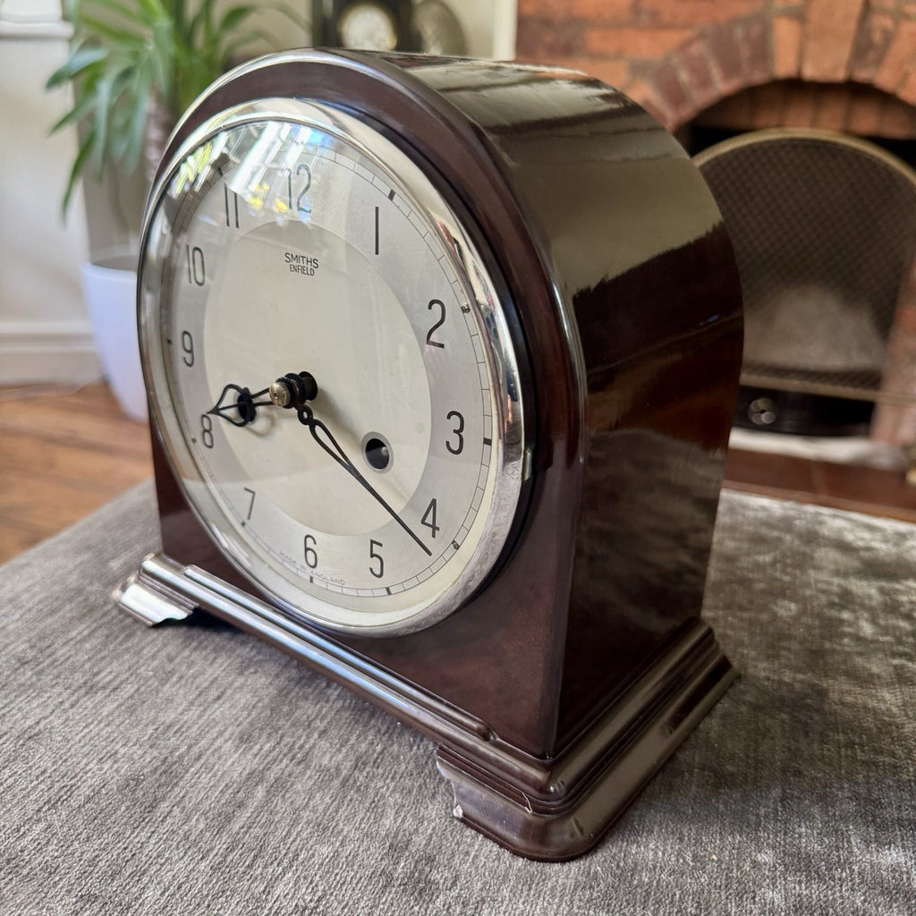 Smiths Enfield Bakelite Mantel Clock Gong Strike Serviced c1955 Key & Instructio