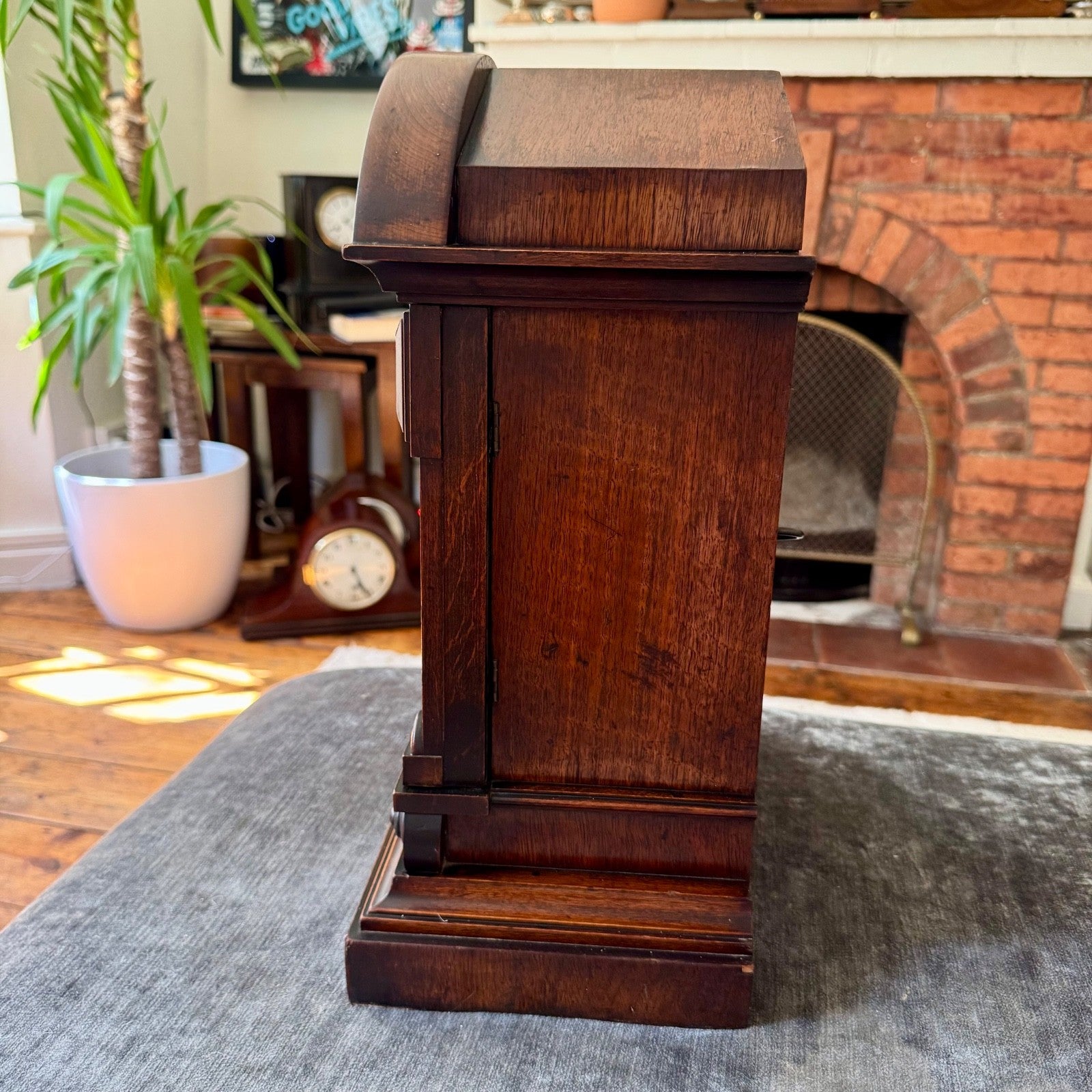 Large Antique Junghans Mantel Clock Carved Oak Time Only c1910
