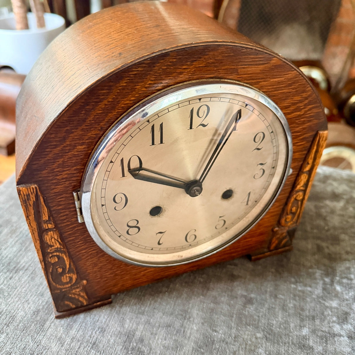 1930s Perivale Art Deco Oak Mantel Clock Gong Strike Serviced Restored
