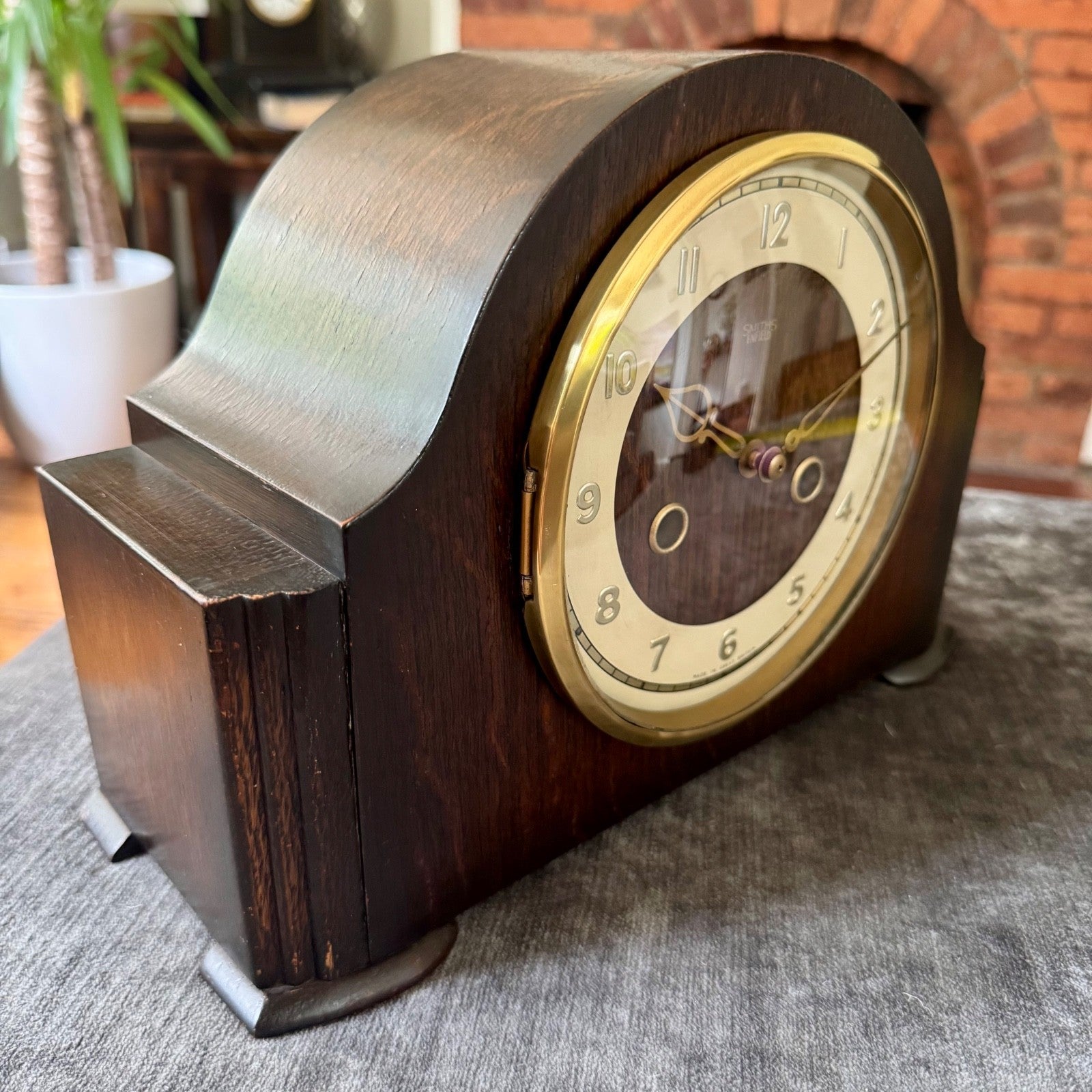 Smiths Enfield Mantel Clock 1952 Oak Gong Strike Art Deco Fully Serviced UK