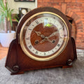 Vintage English Art Deco Oak Mantel Clock Twin Train Gong Strike Fully Serviced 