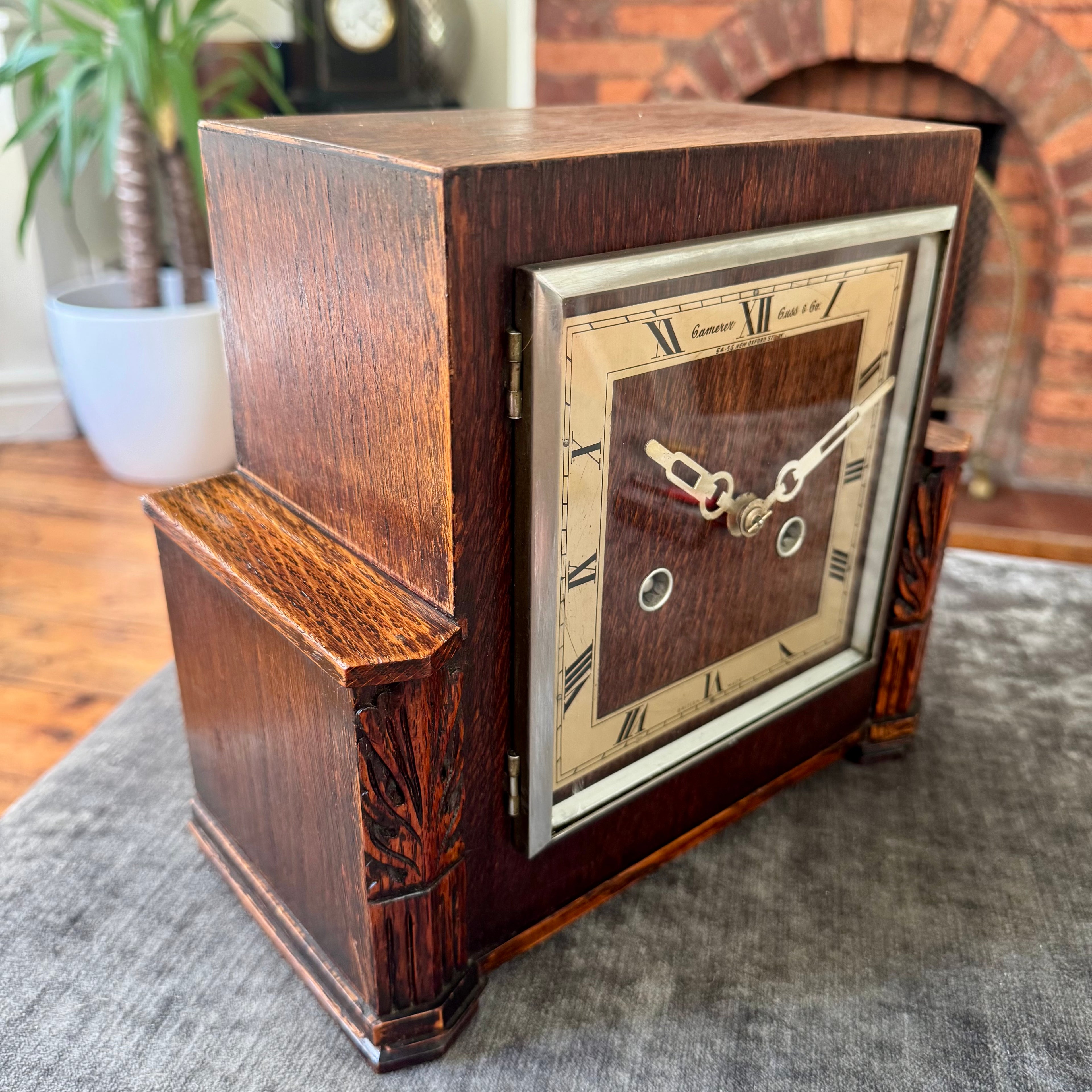 Camerer Cuss & Co Arr Deco Oak Mantel Clock