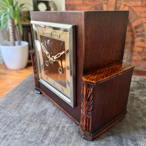 Camerer Cuss & Co Arr Deco Oak Mantel Clock