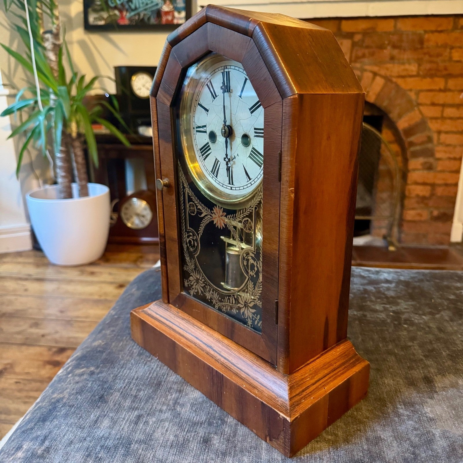 Antique American Cottage Clock Serviced Mechanical Striking Mantel Clock Key - Mahn and Co Clock Repairs