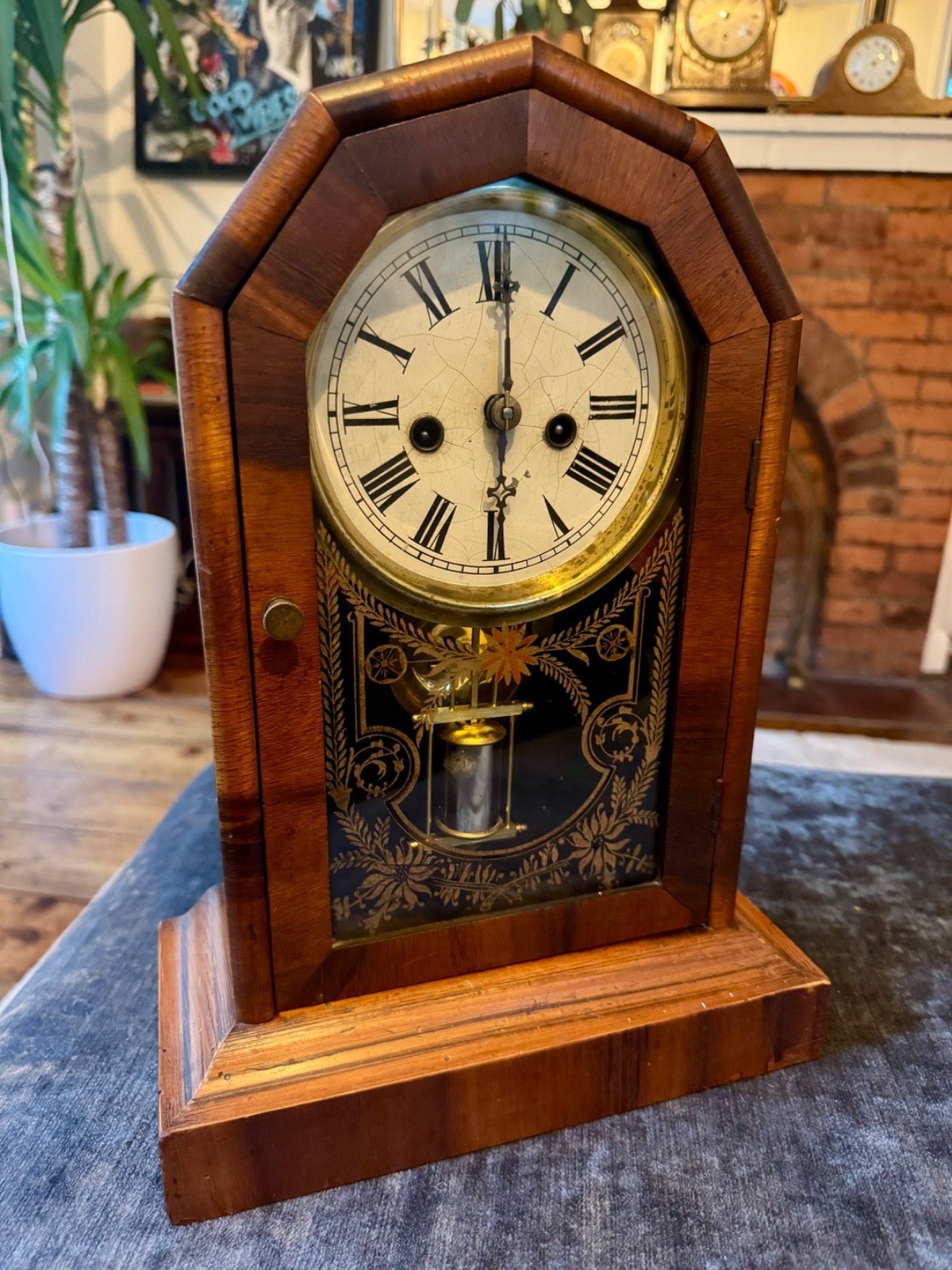 Antique American Cottage Clock Serviced Mechanical Striking Mantel Clock Key - Mahn and Co Clock Repairs